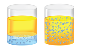 Graphic showing emulsification of water into fuel or gasoline