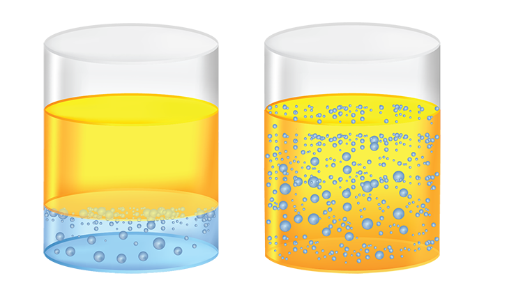 Graphic showing emulsification of water into fuel or gasoline