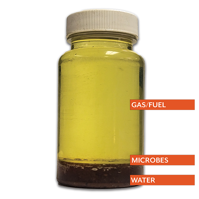 Test Sample vial of Fuel showing water and microbes